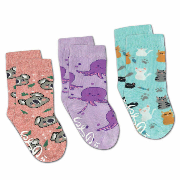 Cats, Koala And Octopus Kids Socks / 3-Pack- CLEARANCE