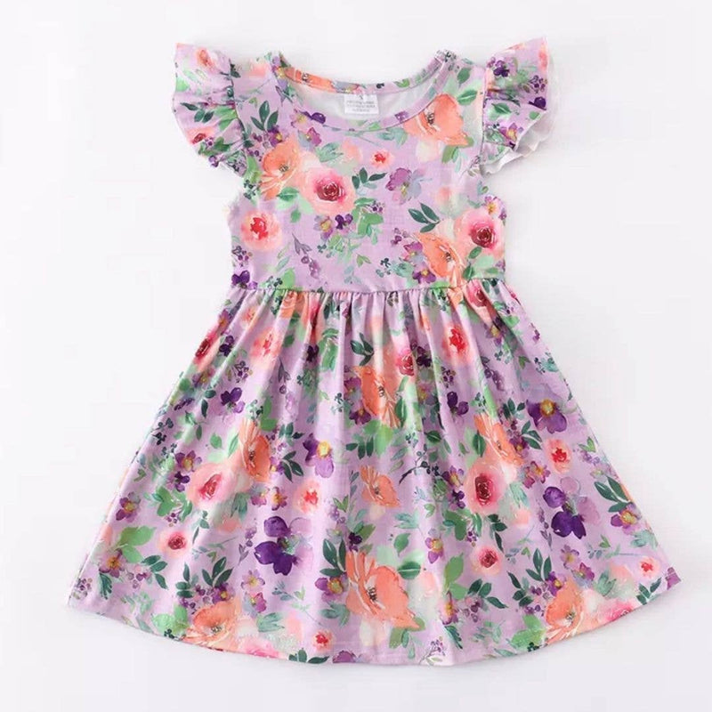Lavender Garden Flutter Sleeve Twirl Dress- CLEARANCE