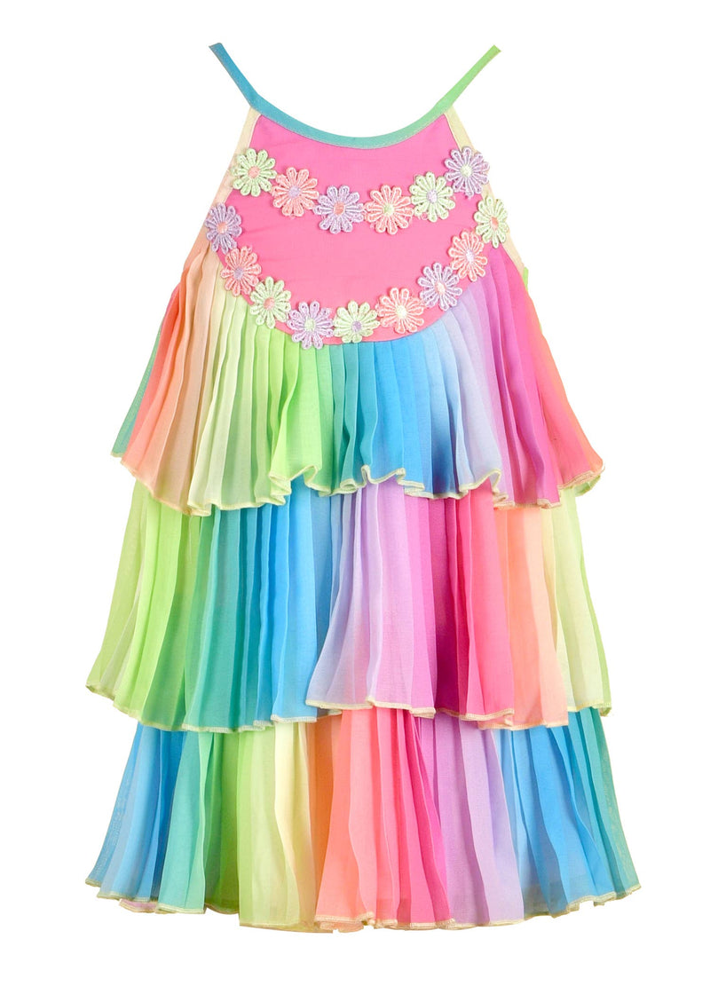 3-Tier Rainbow, Pleated Dress- CLEARANCE