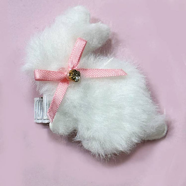 Furry Bunny Hair Clips- Pink or White- Clearance